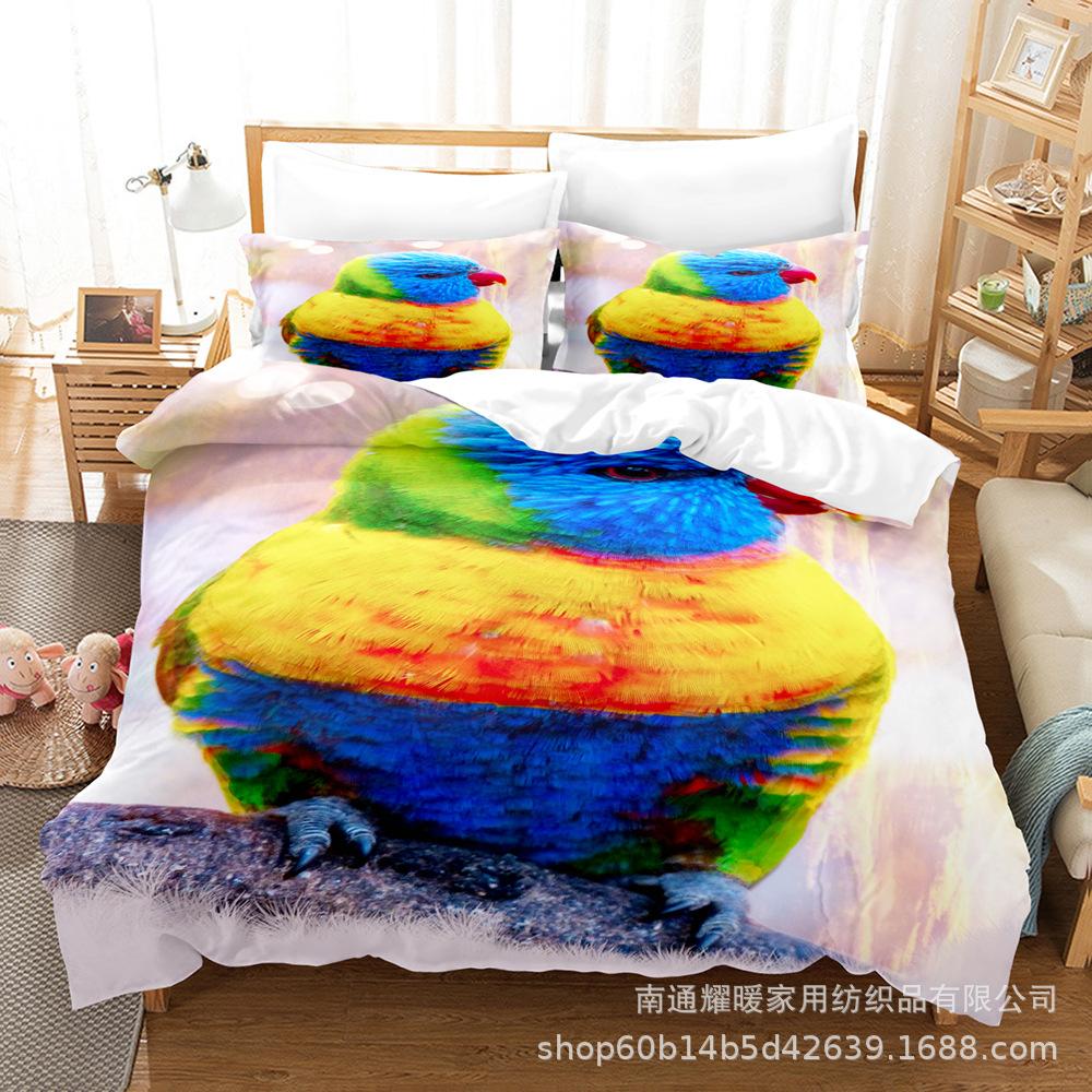 3D Digital Printing Bedding Four-Piece Set Three-Piece Set Parrot Bed Sheet Quilt Pillow