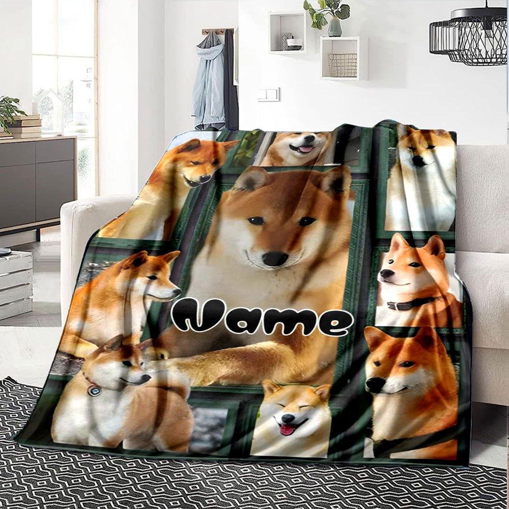 Adorable Shiba Inu Home Customize Your Name Blankets Soft And Cozy Lightweight For All Seasons Perfect For Picnics Sofa Office Bed Living Room Ideal