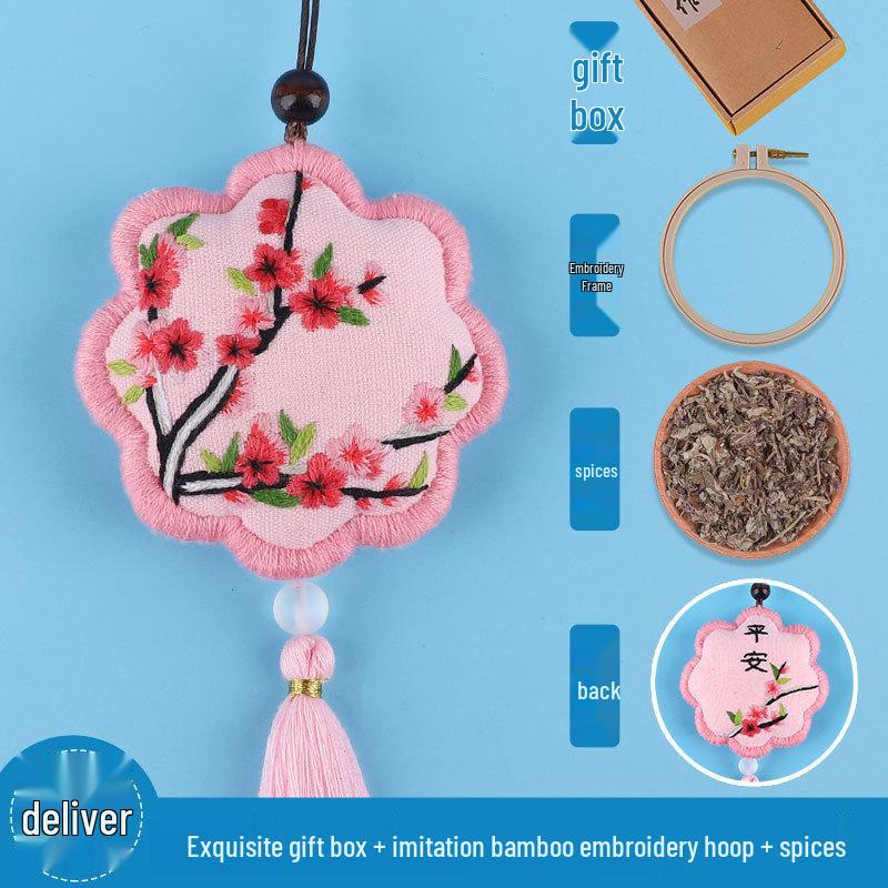 Peace Amulet Embroidery Kit: Beginner's DIY Cross Stitch Sachet Pouch