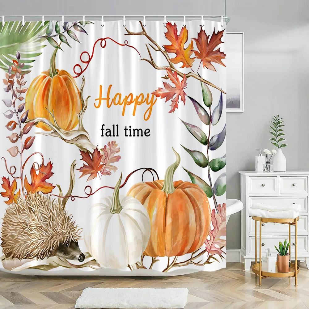 Fall Thanksgiving Shower Curtains for Bathroom Autumn Farmhouse Red Truck Maple Leaf Washable Fabric Bath Curtain Bathroom Decor