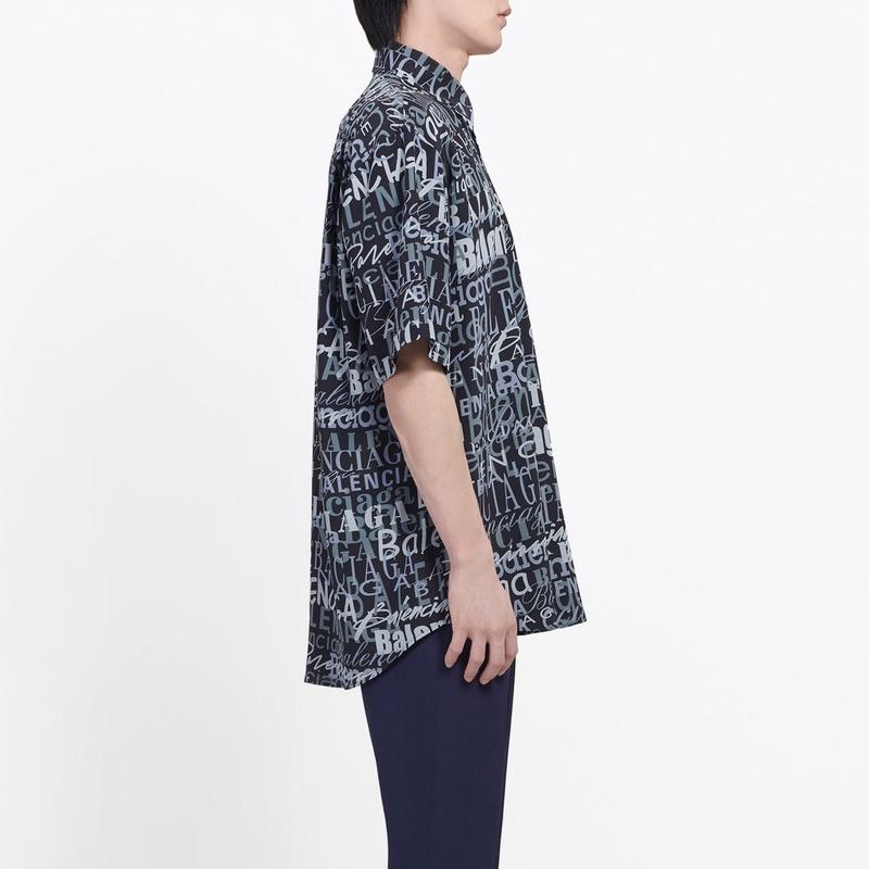 Balenciaga 'Mixed Typo' Logo Print Short Sleeve Shirt 'Black Grey' Men's 556854TELF21269
