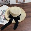 Sommer Frische Runde Oberseite Strohhut Damen Strandurlaub Sonnenhut Schmetterlingsknoten Binden Sonnenschirmkappe