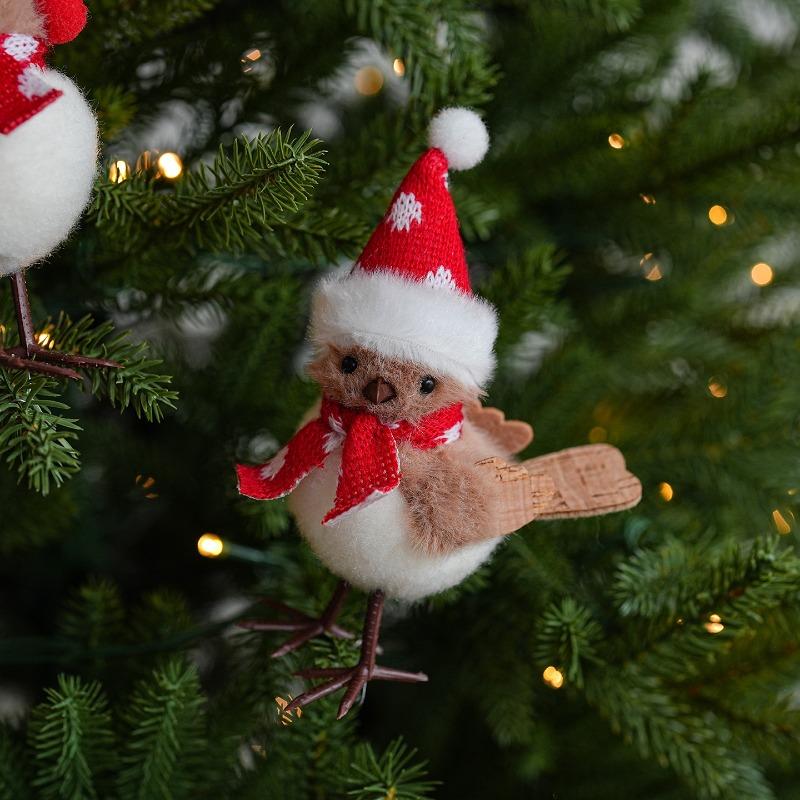 Plush Christmas Bird Decoration Fluffy Plush Bird Christmas Tree Ornament for Mantel Desk Decoration for Room for Family