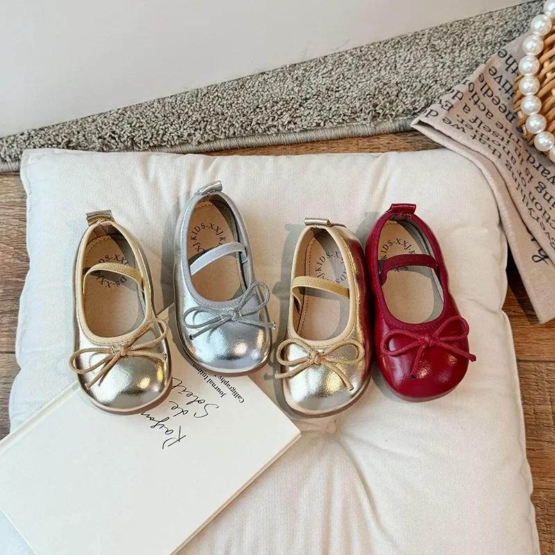 Children Little Leather Shoes for Girls Spring&Autumn New Fashion Korean Soft Bow Anti Slip Fashion Princess Single Shoes