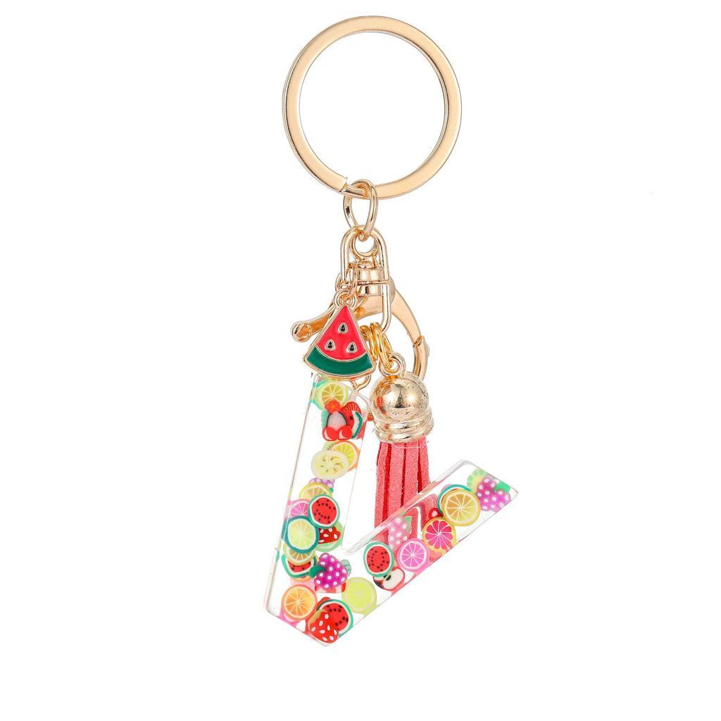 Summer Fruit Resin Keychain 26 Letters Fresh Cute Pendant Classic Retro Practical Durable Backpack Hanging Ornament Fashion Bag Accessory