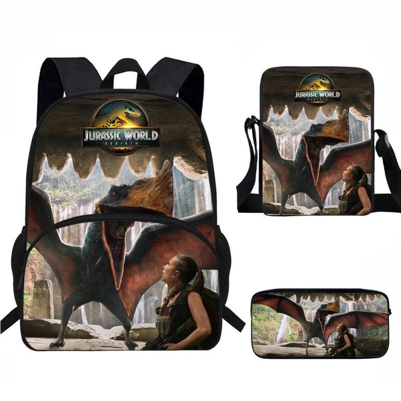 Kids Dinosaur Backpack Set Elementary School Oxford Fabric Ergonomic Back Support Breathable Lightweight 3-Piece Kit