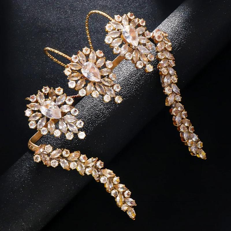 New Geometry Hand Bracelet for Women Adjustable Three-Finger Open Ring Jewelry 5A Cubic Zirconia Palm Cuff Bride Party