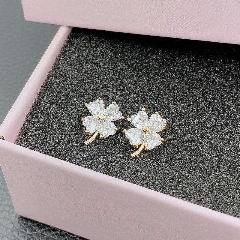Korean-Style Four-Leaf Clover Stud Earrings - Sweet, Luxurious & Trendy Women s Accessories