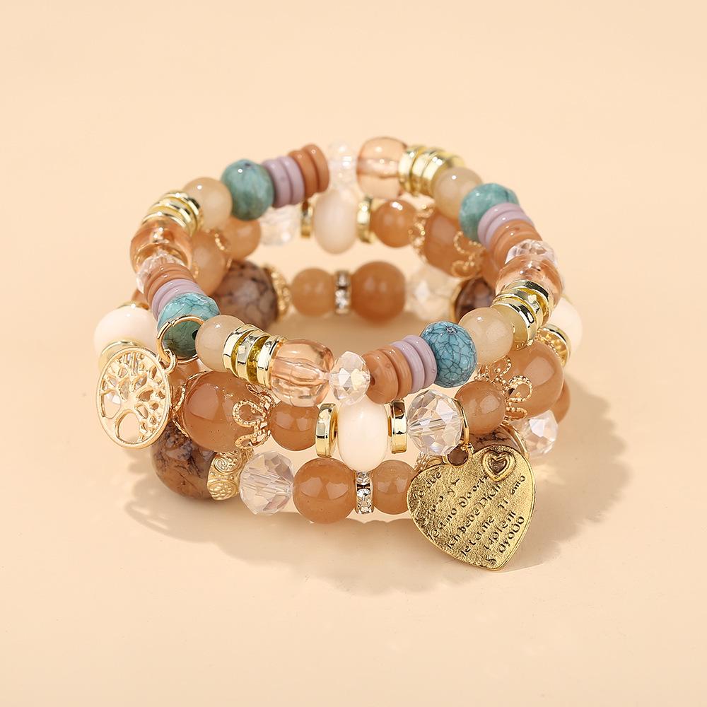 Bohemian Multi-Layer Beaded Bracelets with Tree of Life & Heart Pendants