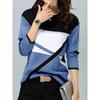 Women‘s Round Neck Long Sleeve Loose Fit T-Shirt Colorblock Print Plus Top