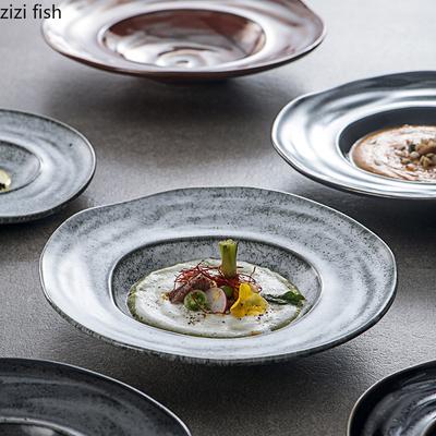 Retro Irregular Ceramic Deep Plate Thick Soup Plate Pasta Plate Salad Plates Restaurant Molecular Cuisine Creative Tableware