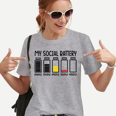 My Social Battery Funny Dámske tričká Grunge Y2K topy pre dievčatá Kórejská móda Tričká Kawaii Electric Battery Grafické tričká