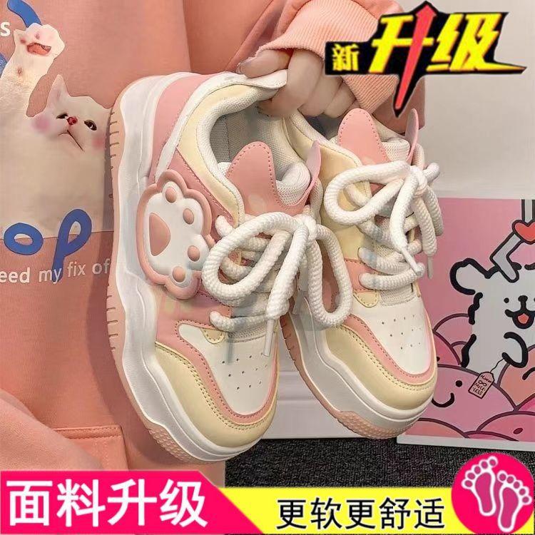 

Cute cat claw bread shoes women s 2025 spring and autumn new fashion sports versatile thick baseplate shoes casual white shoes 35 розовый