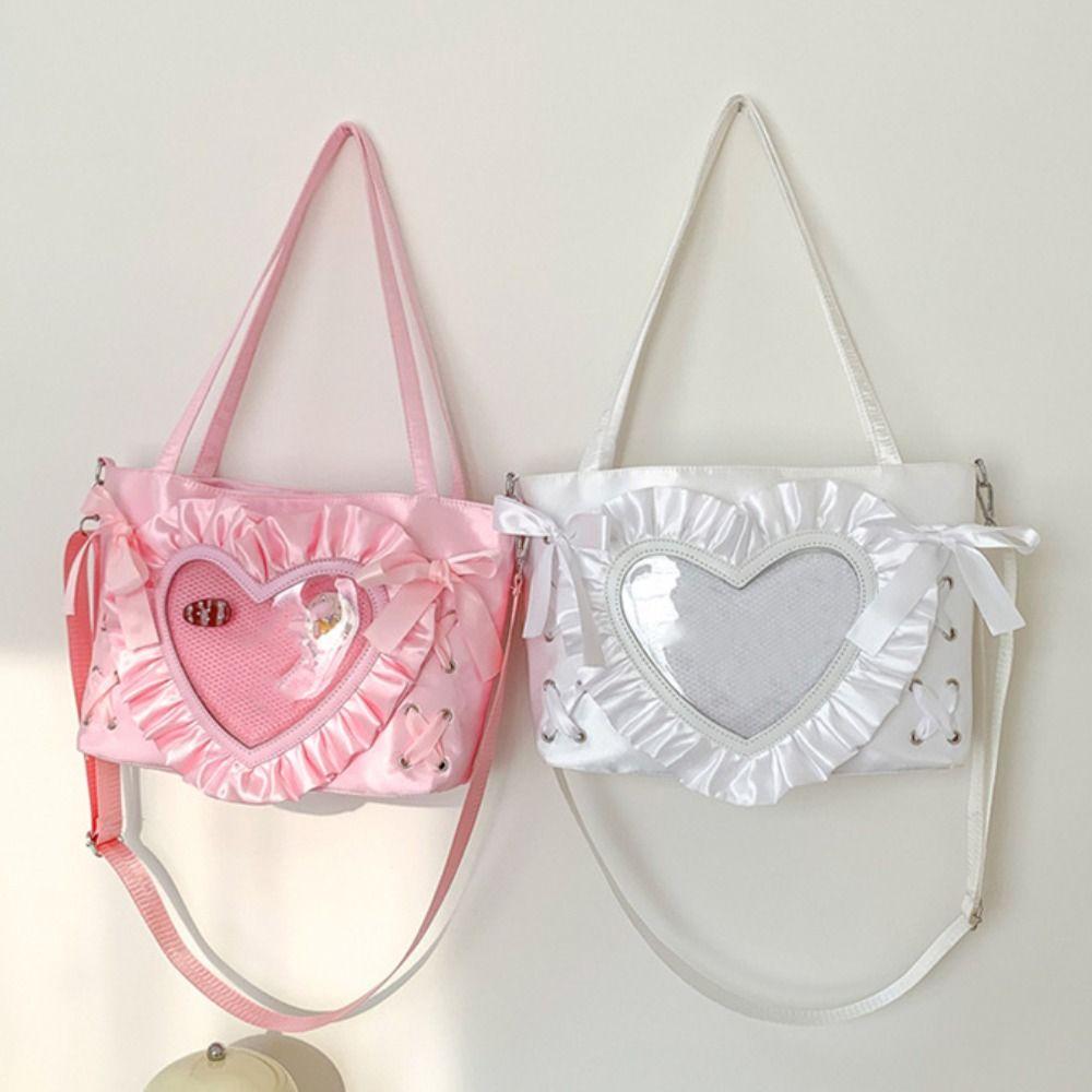PU PVC Transparent Shoulder Bag Ribbon Anime Tote Bag Portable Bow Handbag  Children