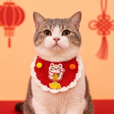 Kırmızı Örgü Kedi Önlüğü El Örgüsü Çin Yeni Yılı Evcil Hayvan Önlüğü At Yılı Köpek Önlüğü Nakışlı Yavru Kediler Küçük Köpekler İçin Şenlikli Aksesuar