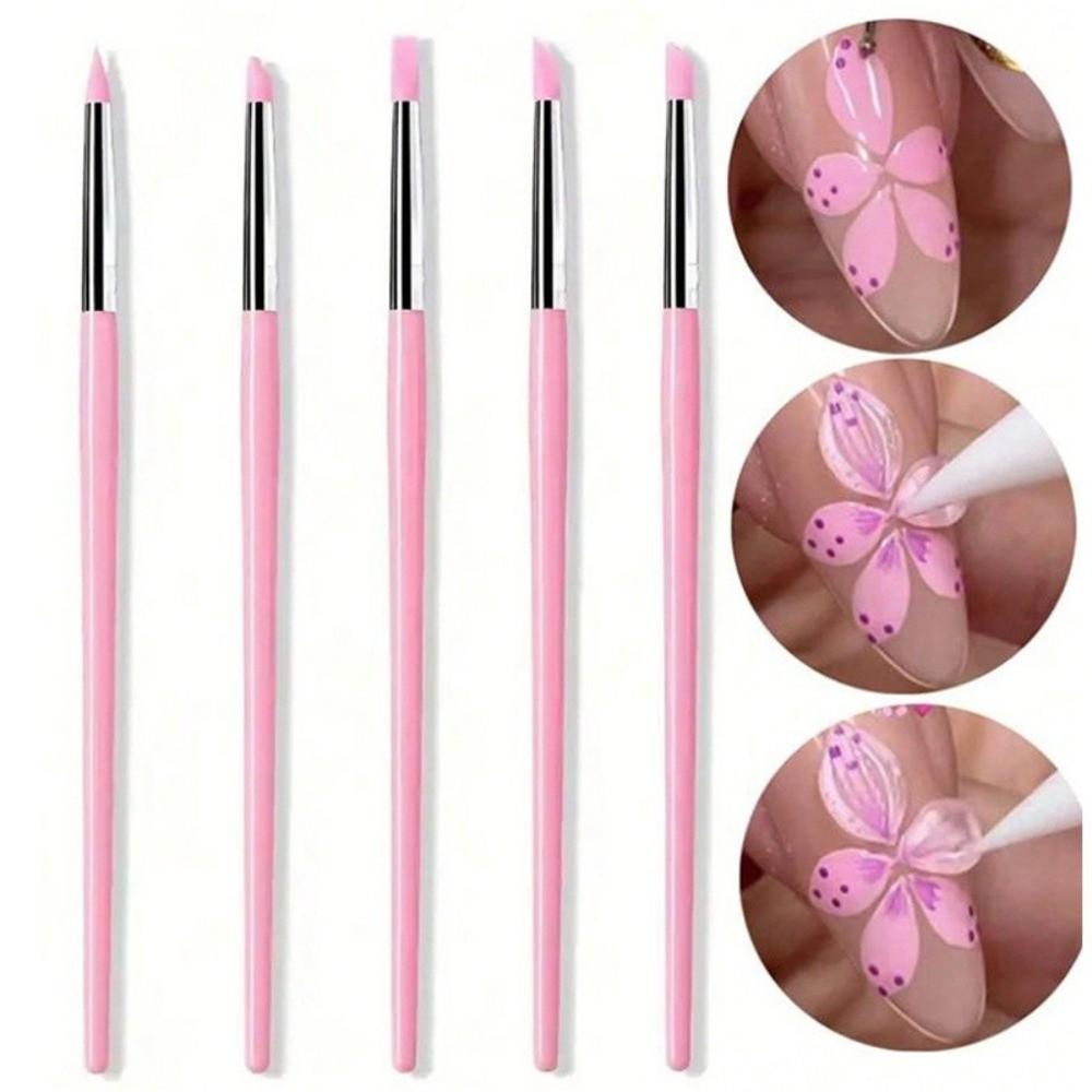 5Pcs DIY Manicure Silicone Nail Brush Small Head Polish Tip Silicone Nail Art Pen  Nail Art