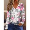 Spring Autumn Fashion Comfortable Soft V-neck Long Sleeve T-shirt Creative Butterfly Flower Loose Casual Women Versatile 3D Printed T-shirt