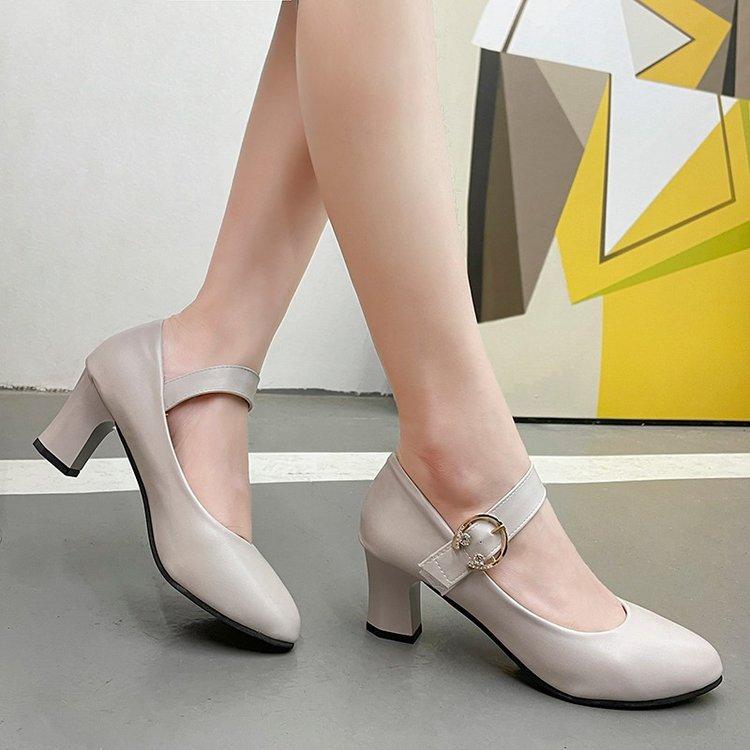 

Женская модная обувь, Туфли на высоком каблуке с круглым носком, Толстый каблук, Универсальные туфли с ремешком и пряжкой, Рабочая обувь 41 бежевый