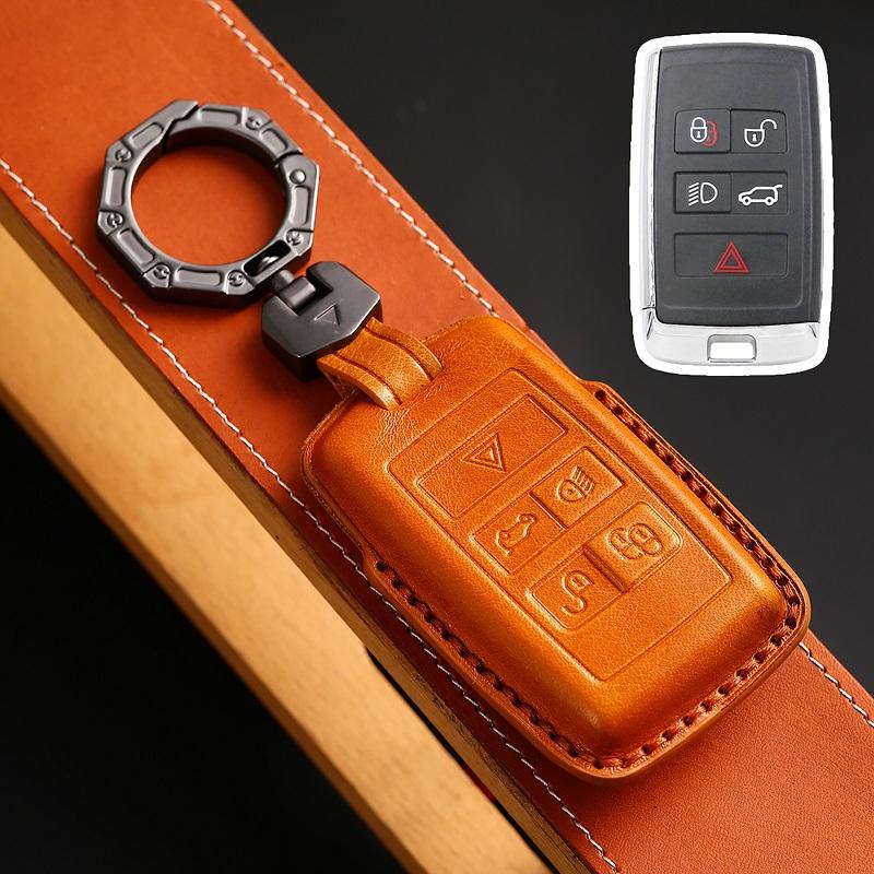 Styling Mouldings 1Pcs Genuine Leather Car Remote Key Fob Shell Cover Case For Land Rover Range Rover Evoque Discovery Sport 5 2