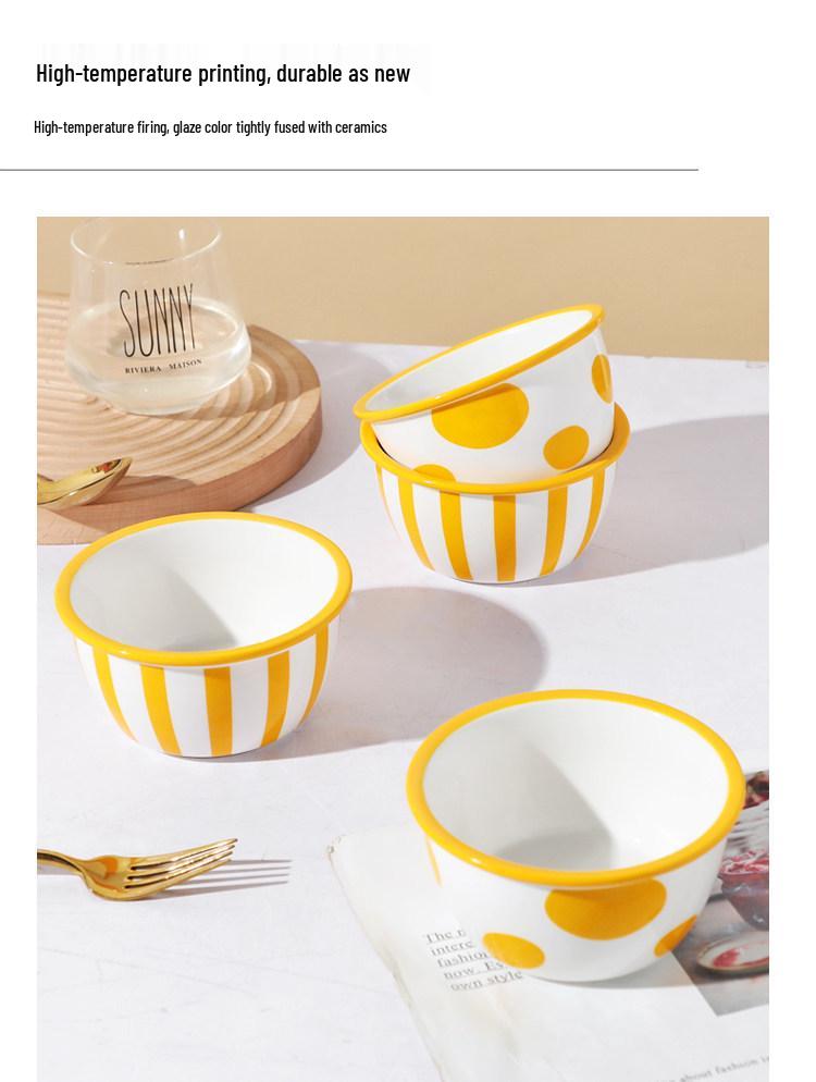 Creative Ceramic Rice and Soup Bowl - Thickened, Wide Rim, Cute Internet Celebrity Design for Fruit or Meals.