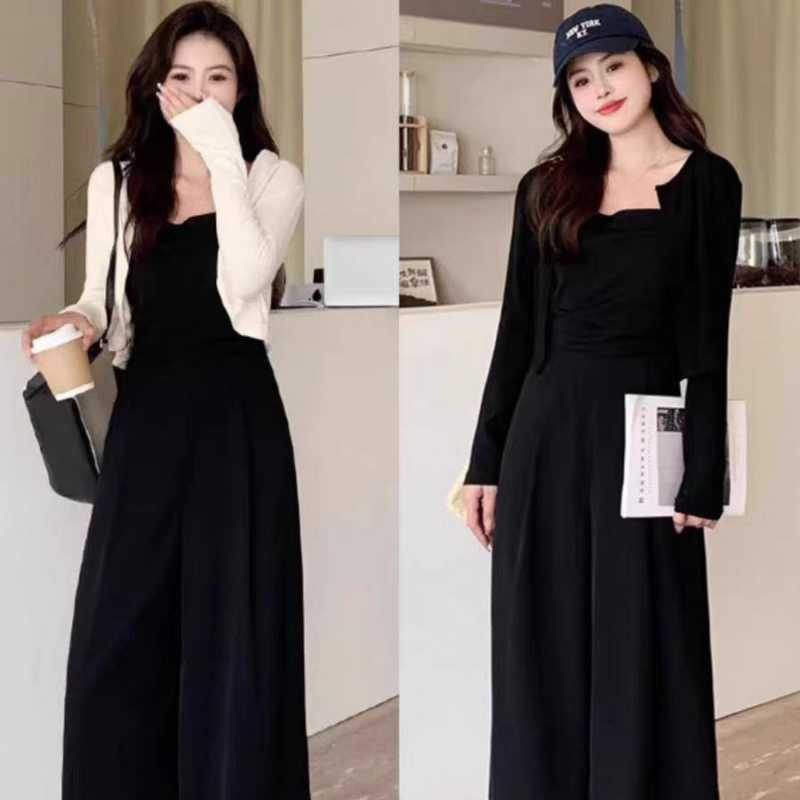 Plus Size Hepburn-Style Slimming Jumpsuit with Waist-Cinched Shawl - Two-Piece Autumn Suit XL