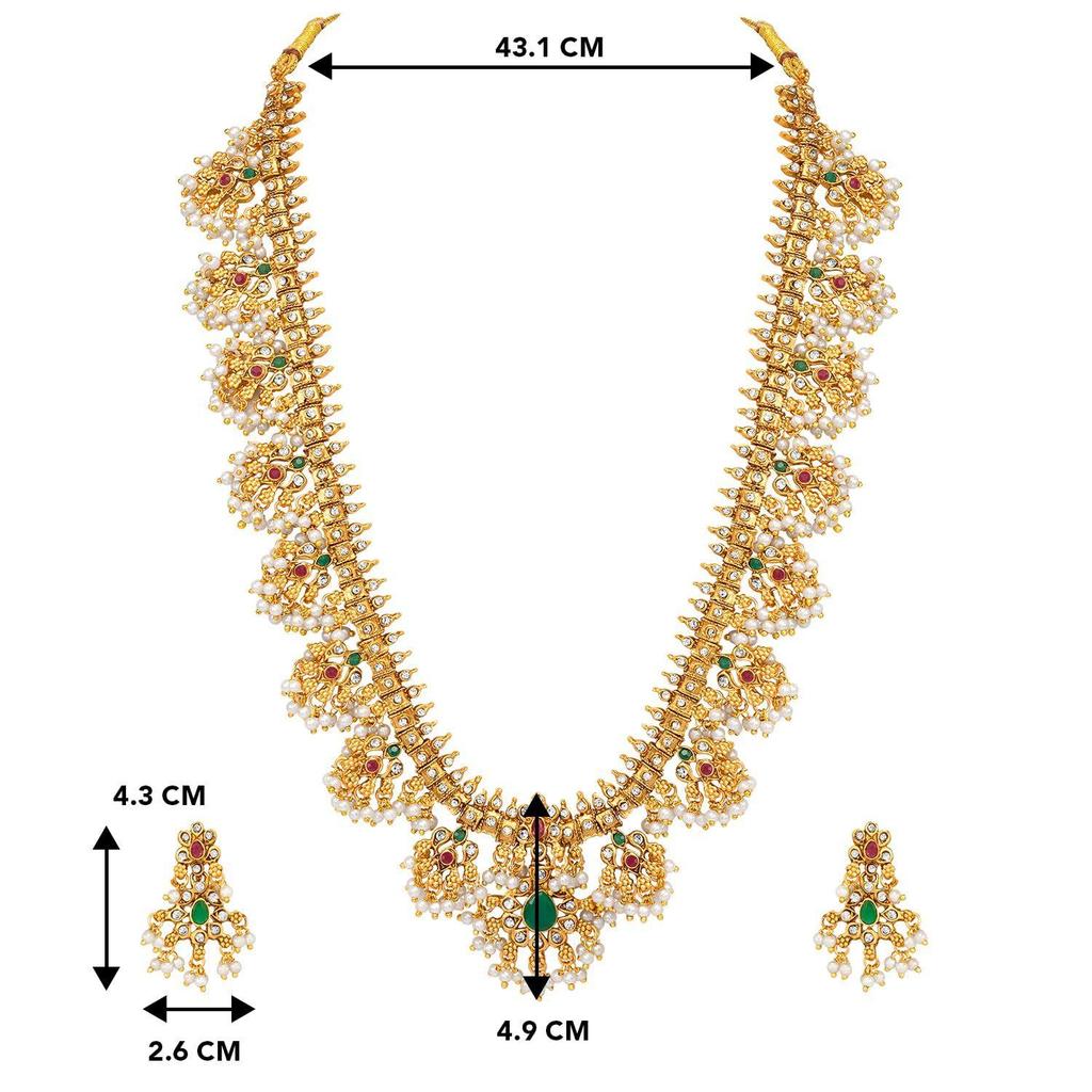 Faux Ruby Faux Emerald & Beads Studded Bridal Necklace Earrings Set Ethnic Jewellery Gift for Women