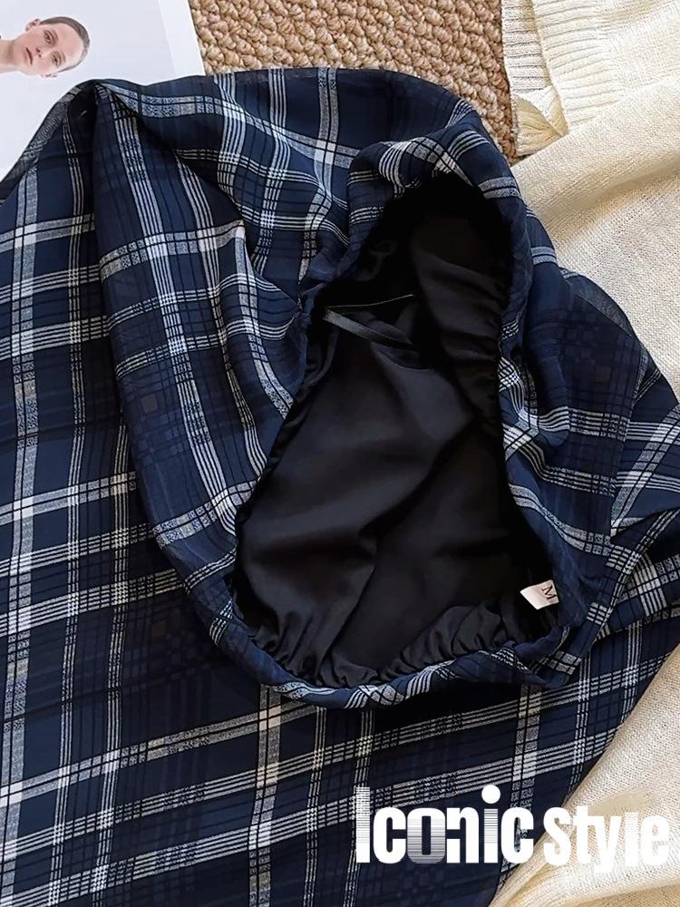 Women's Retro Blue Plaid Fishtail Skirt - Artistic Slimming Summer Style