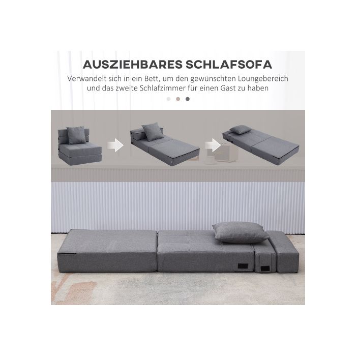 Fauteuil-lit pliant 2 en 1 - HOMCOM - Gris foncé - Charge max. 100 kg - Confort optimal - Design moderne