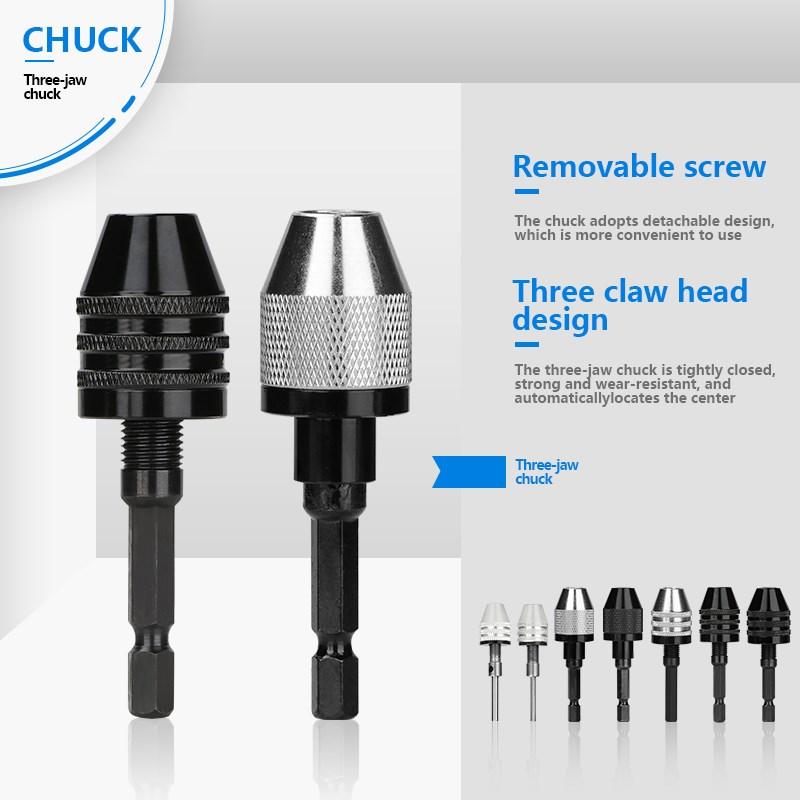 CMCP Keyless Drill Chuck 0.3-3.4/6.5/8mm Self-Tighten Electric Drill Bits Collet Fixture 1/4" Hex Shank Quick Change Converter Tire Chucks 1