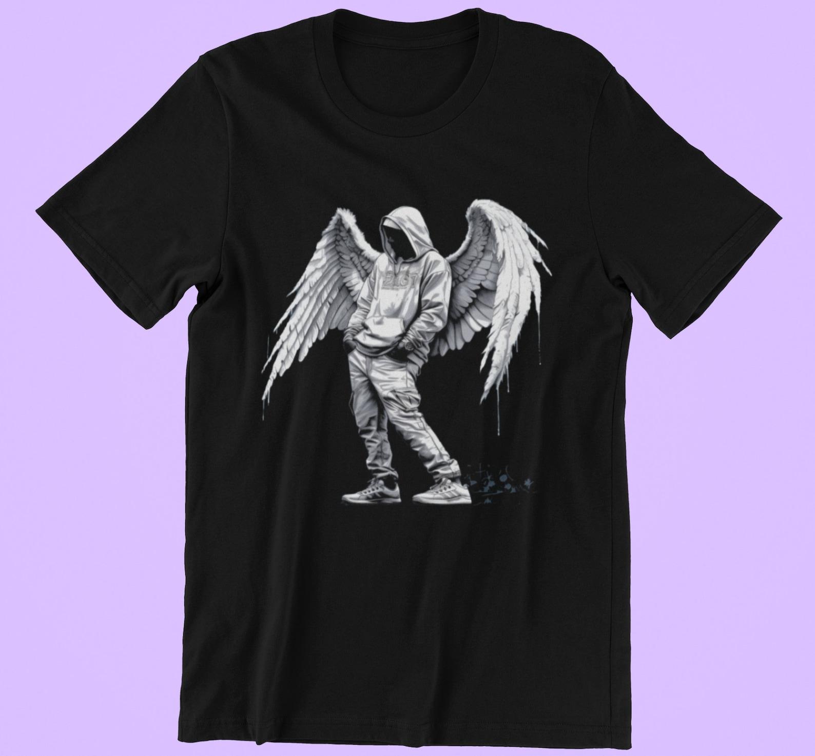 Hip Hop Angel Wings T-Shirt: Urban Graffiti Art Tee L