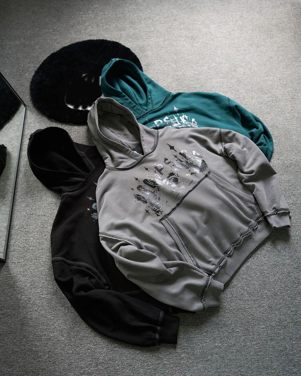 

2025 Панк Уличная одежда Худи-пуловер: Унисекс толстовка на осень/зиму с графическим принтом XL чёрный