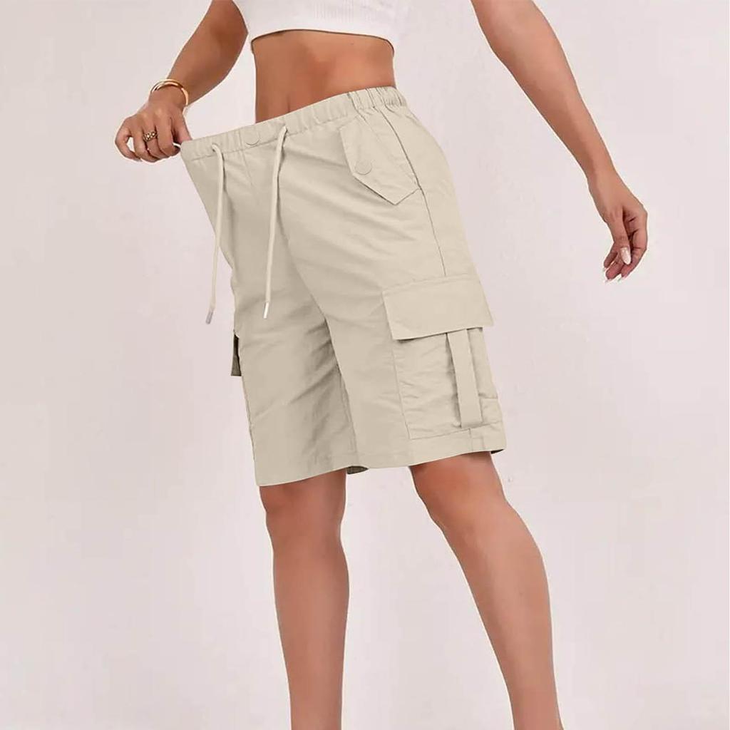 2026 Summer High-Waisted Button Lace-up Cargo Shorts with Pockets