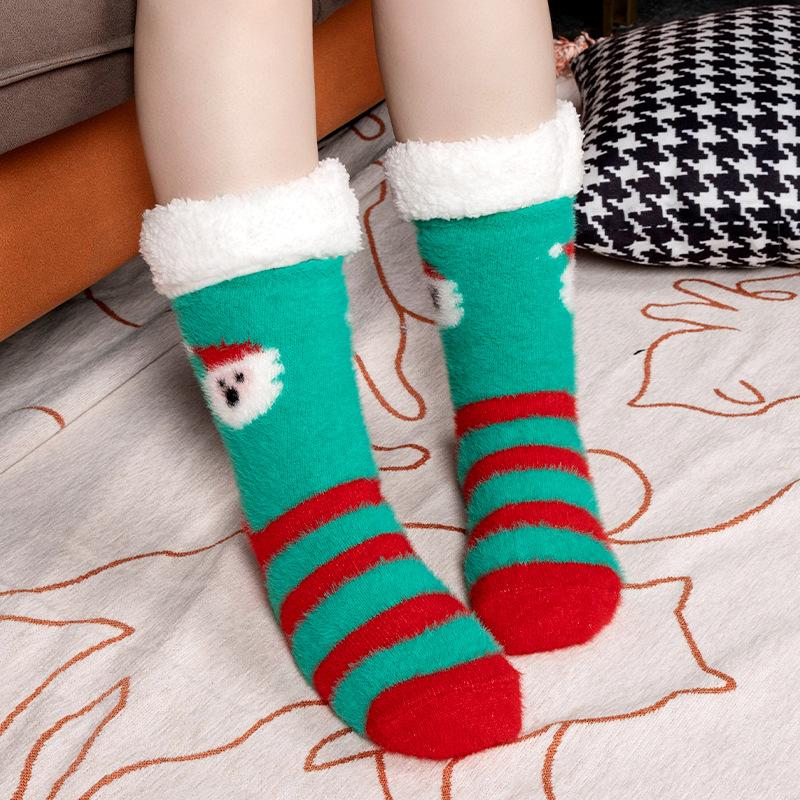 Women's Mid Tube Socks Christmas Floor Socks Home Sleep Winter Velvet and Thick Anti-slip Carpet Socks