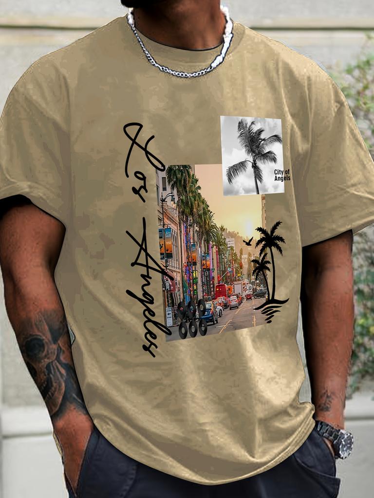 Men's summer 100% pure cotton fashionable casual sports loose pattern print round neck short sleeved T-shirt top