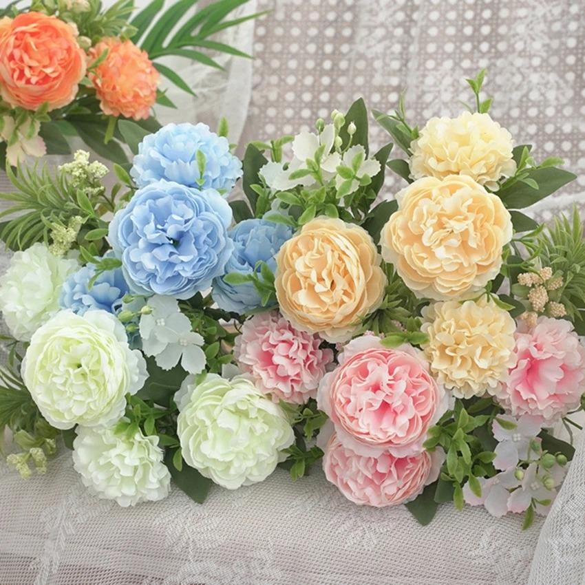 1PC Fall Artificial Peony Flowers Silk Hydrangea Rose Living Room Home Vase Garden Wedding Bridal Bouquet Diy Party Decoration