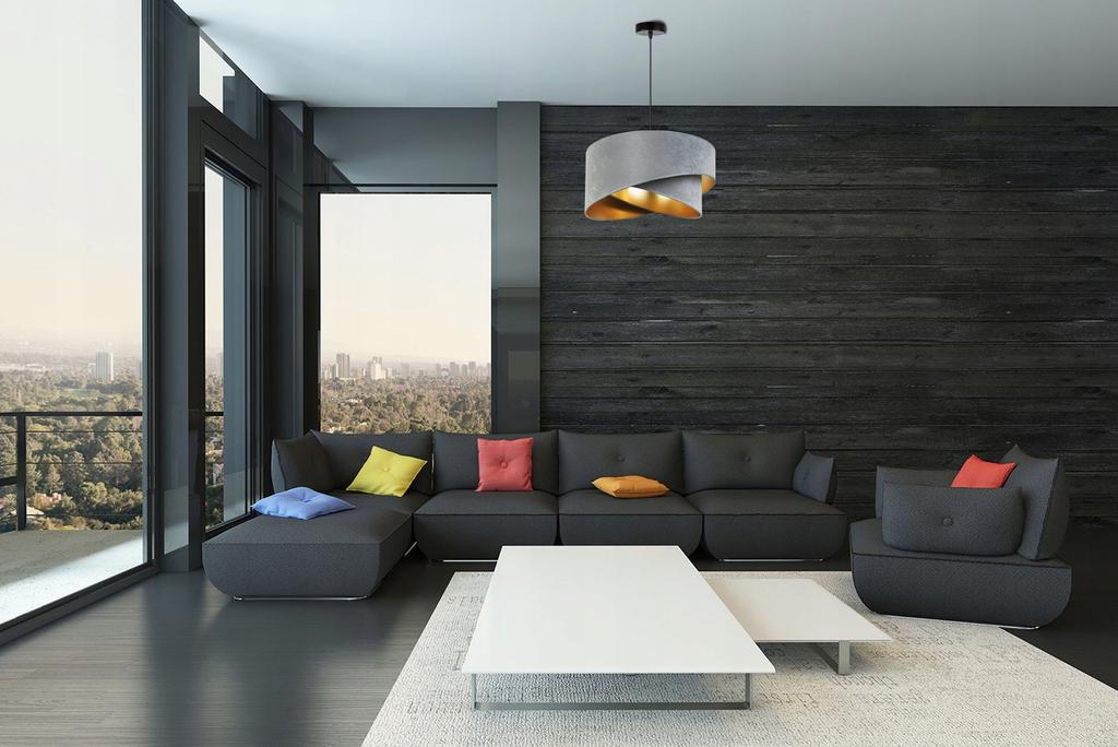 MODERN GOLD HANGING LAMP, VELVET LAMPSHADE