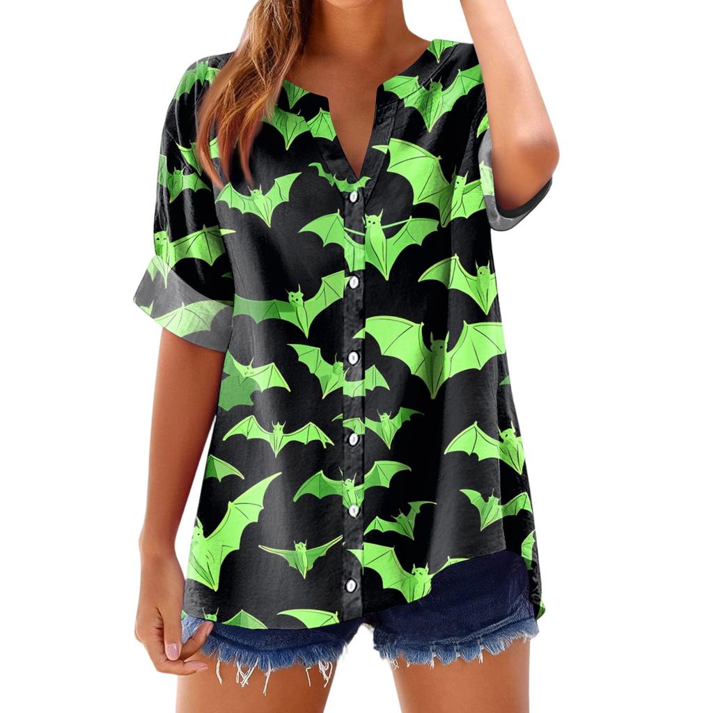 Women's Fashionable, Casual, Comfortable, Loose-Fitting Halloween Print Top