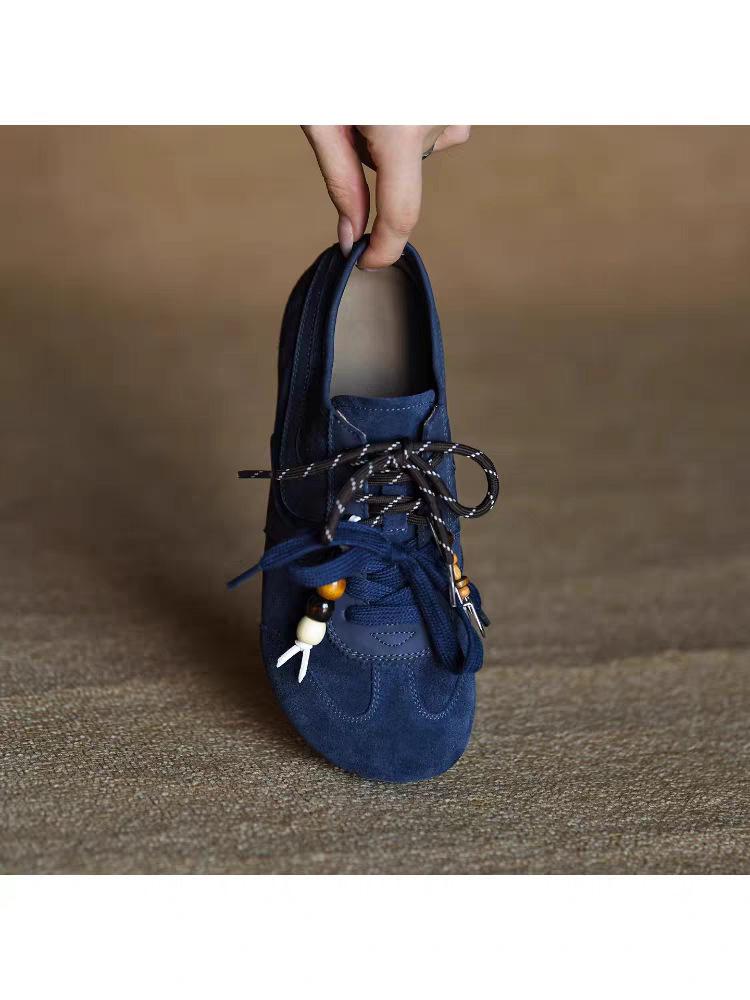 

Miyou matte cowhide blue German training shoes women s fashion casual shoes 2025 new autumn real soft leather women s shoes single shoes 40