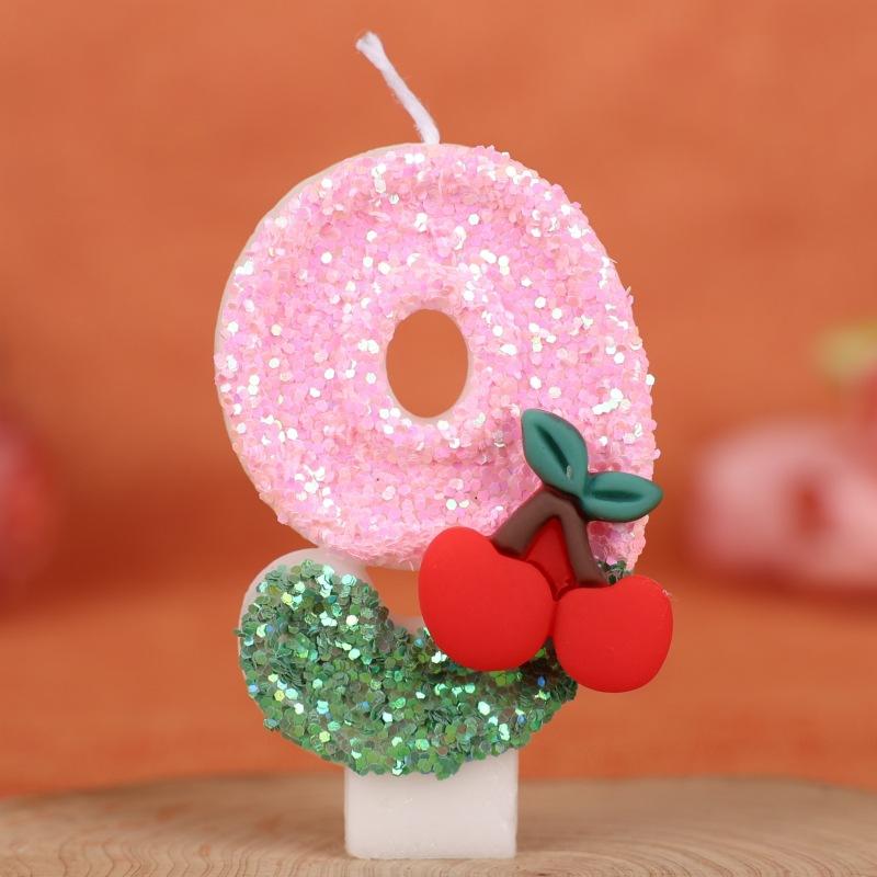 

Cherry Cherry Number Birthday Candle Cake Party Handmade Number Candle 0-9 9