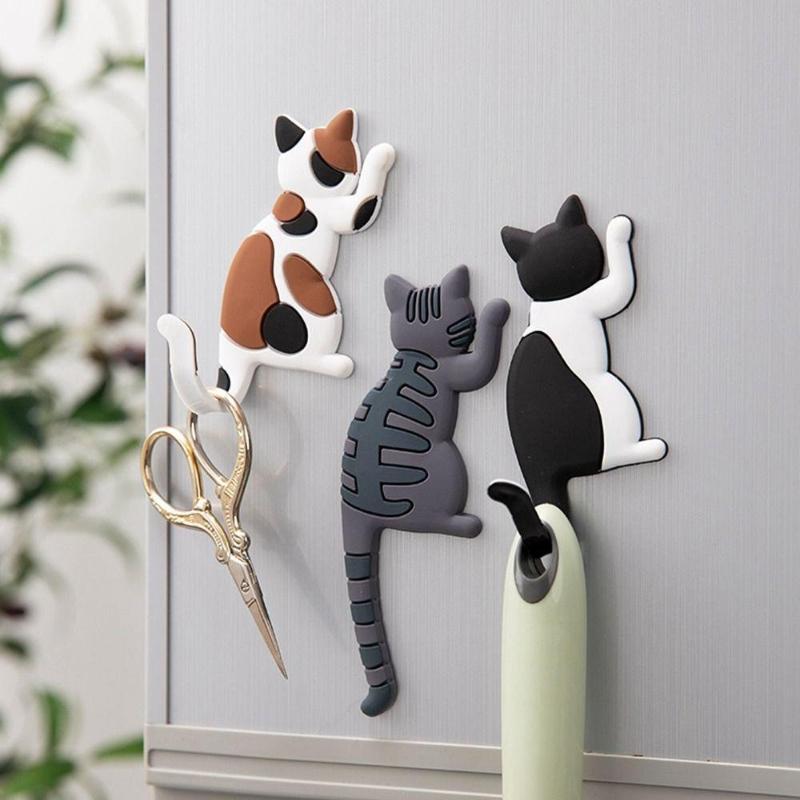 Ny mote Søt Kreativ Multifunksjon Katt Magnetisk Veggmontert Krok Kjøleskapsklistremerke Kjøleskapsmagnet Dekor Henger Holder Krok