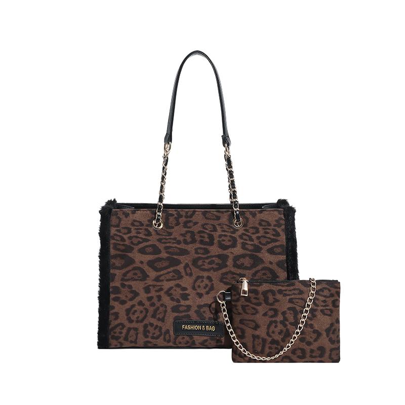 

2025 Winter New Fashion Leopard Faux Suede Square Shoulder Bags Large Capacity Personality Chains Retro Tote Bags for Women кавовий