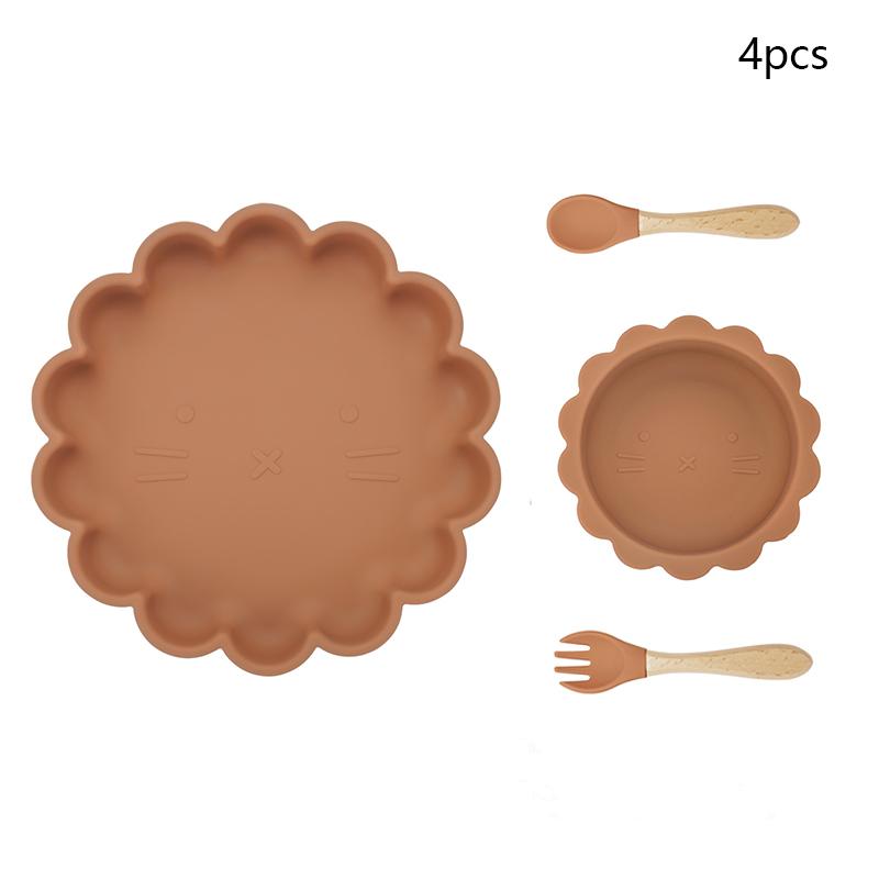 Kawaii Animal Shape Baby Plates For Food Silicone Cookware Set Of Dishes Non-slip Bowl Feeding Spoons Children's Tableware