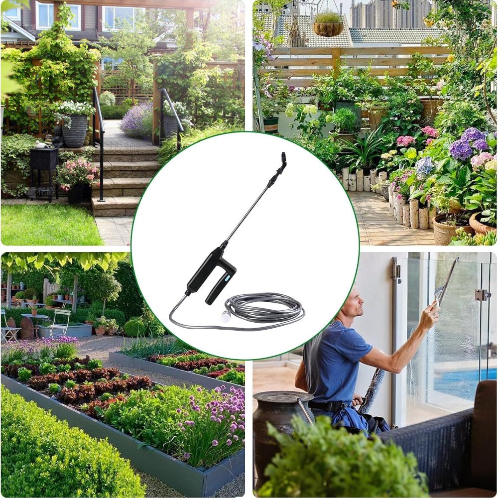Battery Powered Electric Garden Sprayer with Telescopic Wand 5M Hose and 3 Nozzles, Portable Spray Wand for Gardening Yard Lawn