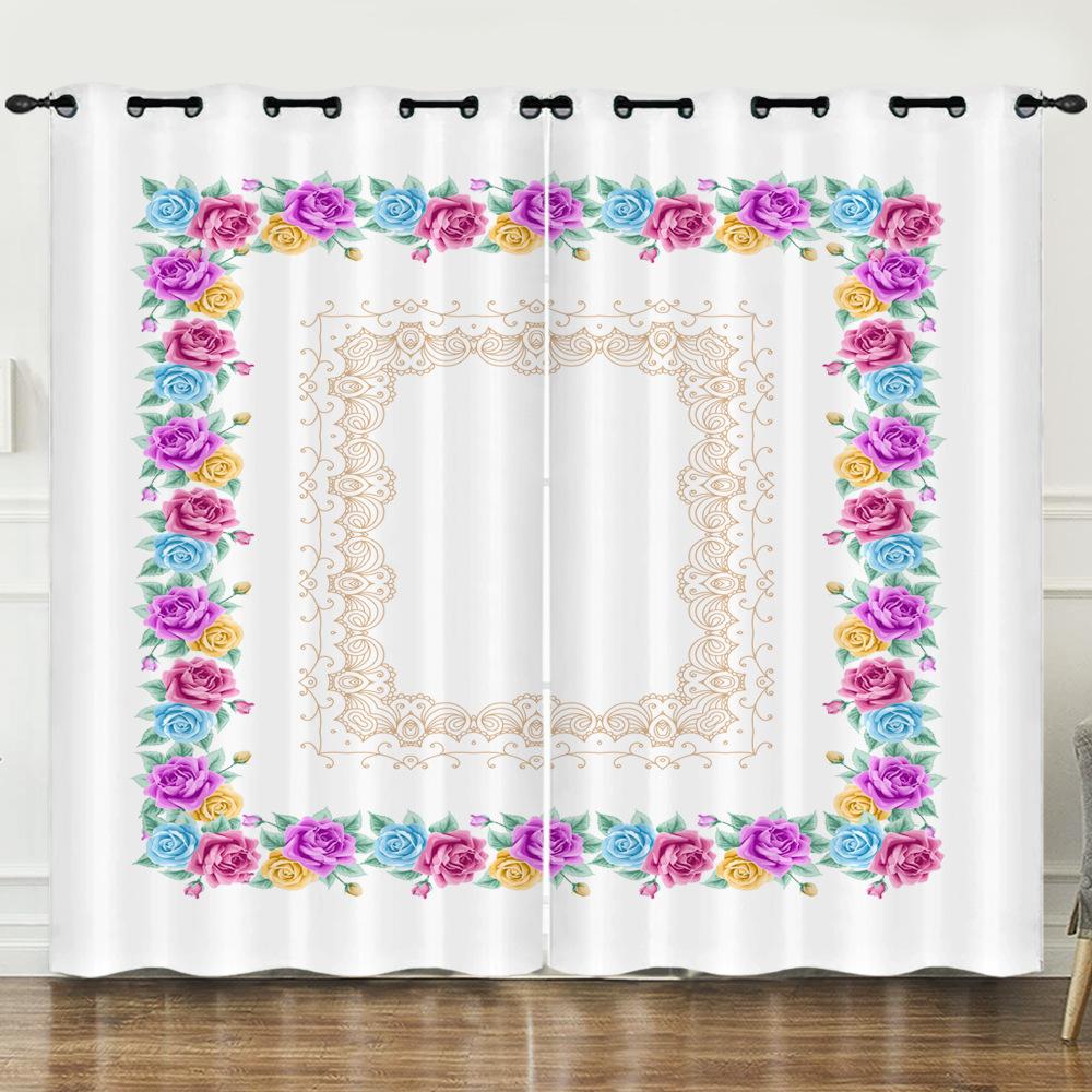 Curtain Ethnic Pattern Simple 3D Digital Printing Blackout Curtain Punching