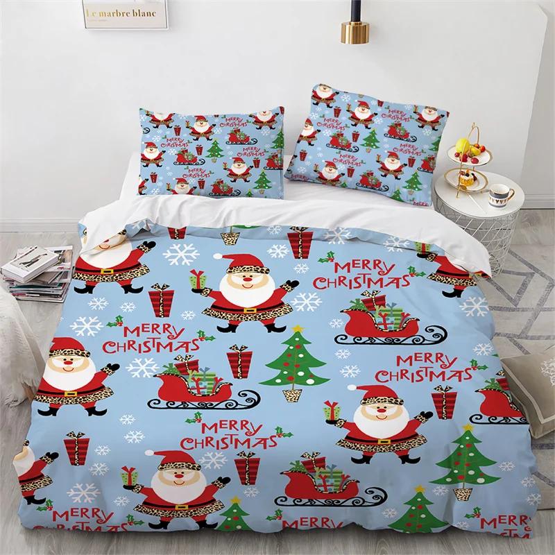 Cat Merry Christmas Santa Claus Bedding Set Boys Girls Twin Queen Size Duvet Cover Pillowcase Bed Kids Adult Home Textileextile