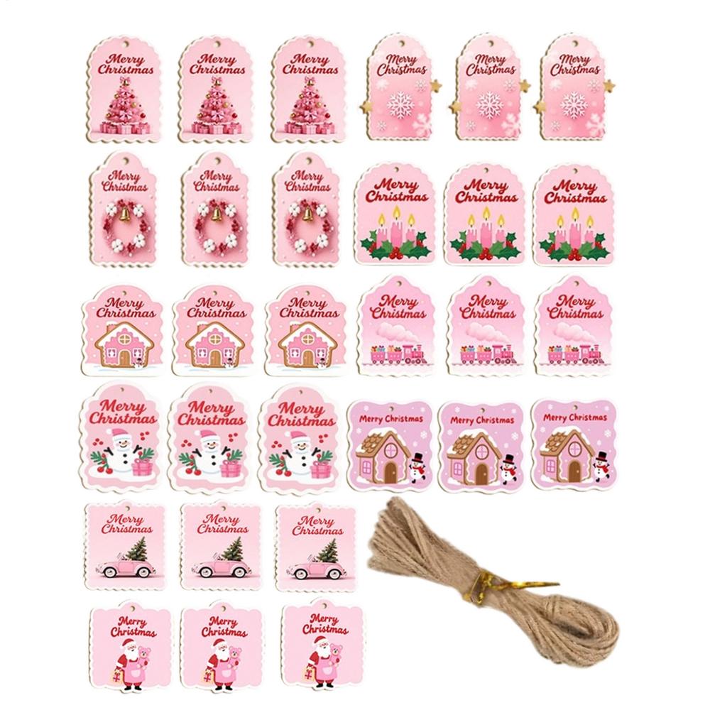 

Christmas Tags With String 30 Pieces Ornaments Wooden Tags With Rope And Holes For Holiday Crafting Birthday Halloween Party рожевий