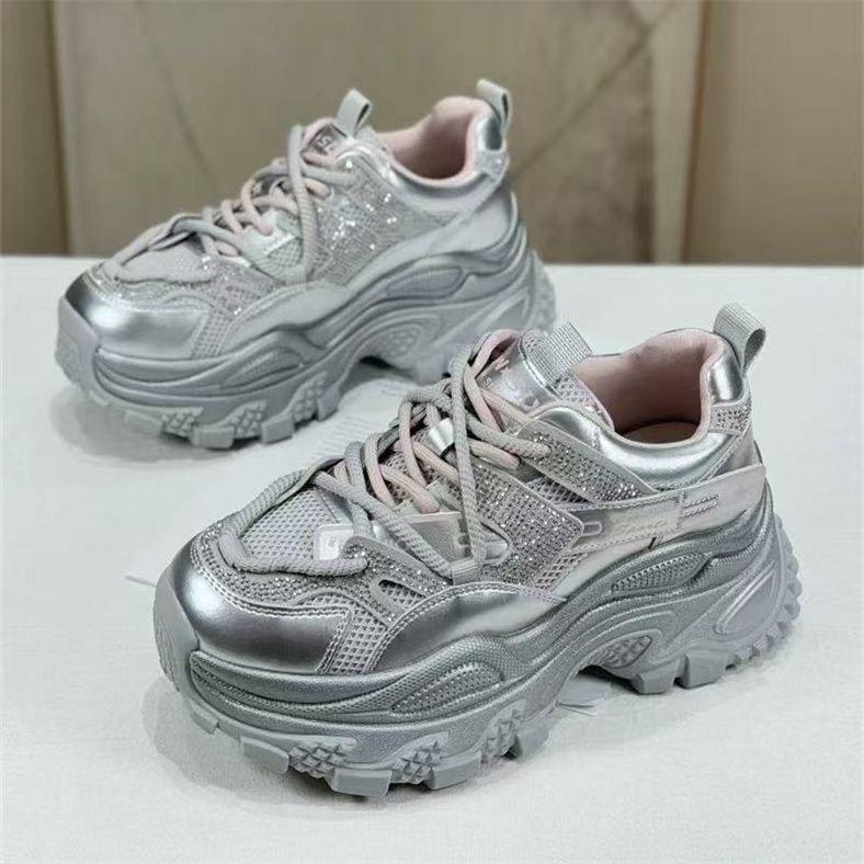 Petite Rhinestone Platform Sneakers - Women's Sporty Casual Spring/Autumn 2025 Style