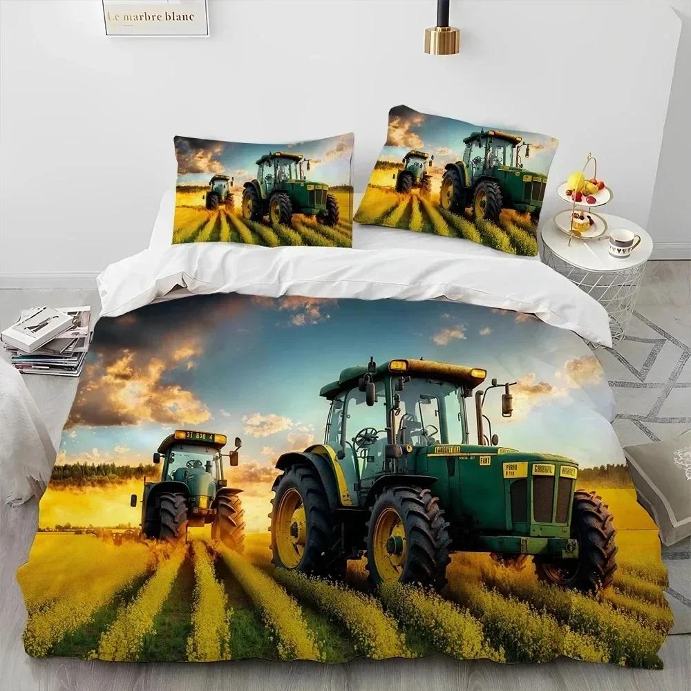 3D Car Tractor Truck Series Comforter Bedding Set,Duvet Cover Bed Set Quilt Cover Pillowcase,King Queen Size Bedding Set Kids 3D