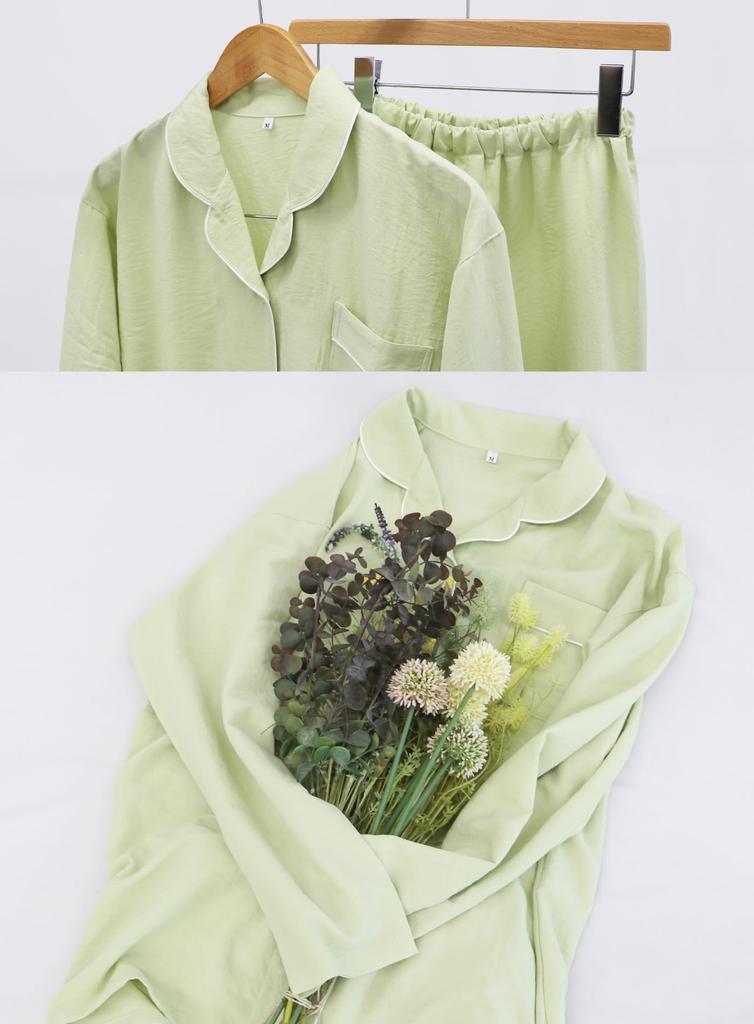 Kaituck Family Women's Relaxed Pajamas, Loungewear, Soft Korean Style, Muted Color, Open Front, Long Sleeves, Spring/Autumn (M, Light Green)