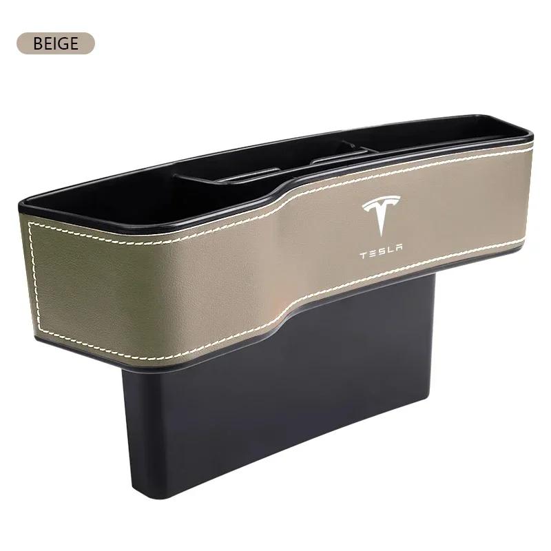 

Car Sticker Tesla Car Seat Gap Organizer PU Leather Car Seat Crevice Storage Box For Tesla Model 3 Model X Y Style MODEL S ROADS бежевий